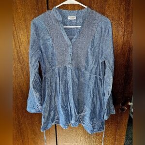 Motherhood Maternity Chambray Peasant Tunic Blouse | Large
